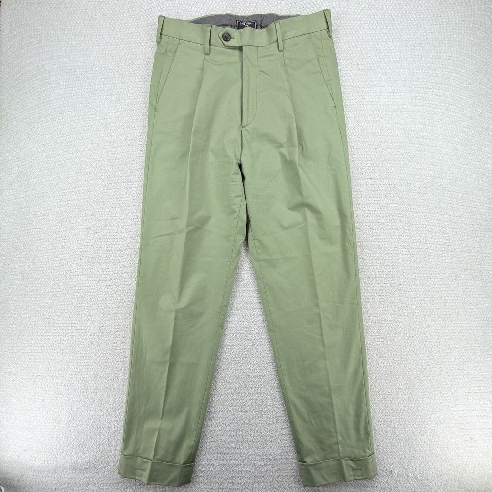 Todd Snyder Pants Mens Sz 30 31x29 Green Pleated Cuffed Cotton Stretch Portugal